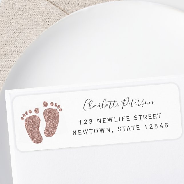 Blush Pink Glitter Baby Feet Return Address  (Von Creator hochgeladen)