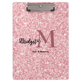 Blush Pink glitter Monogram hair and makeup Klemmbrett