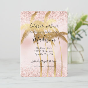 Blush Pink Glitz Glitzer Goldene Palmen Einladung