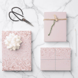 Blush Pink Glitz Glitzer Sparkasse Geschenkpapier Set