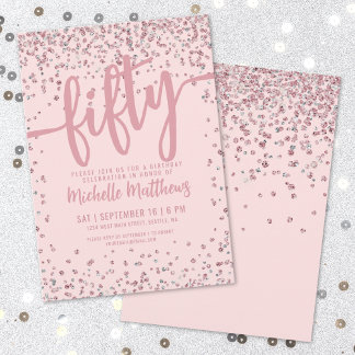 Blush Pink Glitzer 50. Geburtstag Einladung