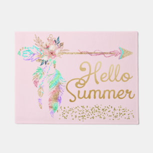 Blush Pink Glitzer Boho Feather Hallo Sommer Fußmatte