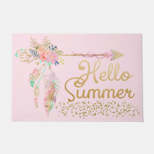 Blush Pink Glitzer Boho Feather Hallo Sommer Fußmatte