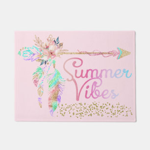 Blush Pink Glitzer Boho Feather Summer Vibes Fußmatte