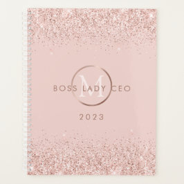 Blush Pink Glitzer Boss Lady CEO Monogram 2023 Planer