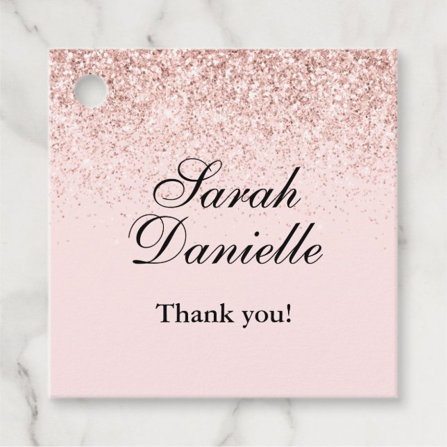 Blush Pink Glitzer Confetti Gastgeschenk Gefälligk Geschenkanhänger (Vorderseite)