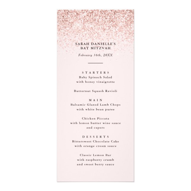 Blush Pink Glitzer Confetti Tall Menu Card Werbekarte (Vorne)