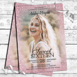 Blush Pink Glitzer Foto Template Sweet 16 Party Einladung<br><div class="desc">Hübsches,  modernes (Imitate) Glitzer-Template-Design für diese hübschen,  trendigen Party Einladungen nur für sie.</div>