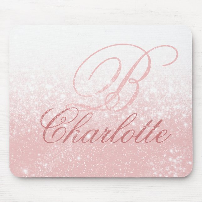 Blush Pink Glitzer Girl Script Monogram Name Mousepad (Vorne)