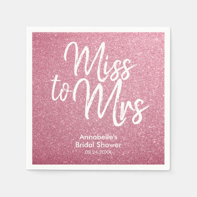 Blush Pink Glitzer Glam Miss an Mrs. Brautparty Serviette (Vorderseite)