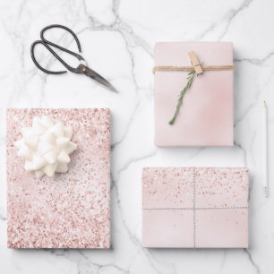 Blush Pink Glitzer Glitz Geschenkpapier Set