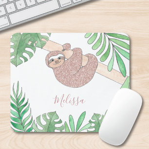 Blush Pink Glitzer Niedlich Jungle Tierbezeichnung Mousepad