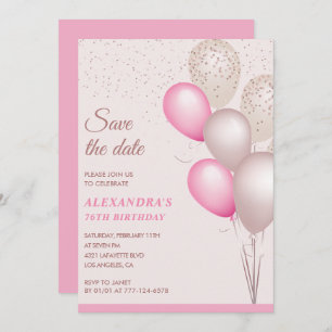 Blush Pink Glitzer Save the Date 76. Geburtstag Einladung