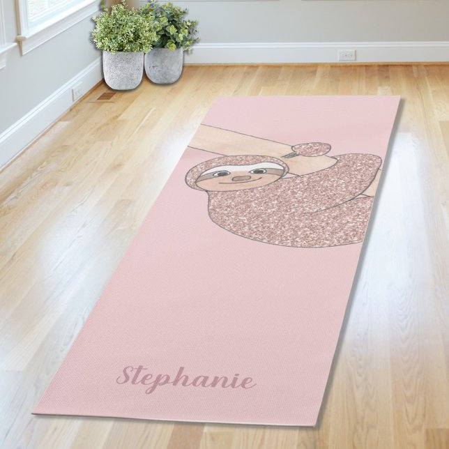 Blush Pink Glitzer Sloth Personalisiert Yogamatte (Von Creator hochgeladen)