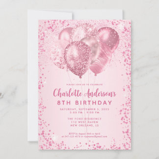 Blush Pink Glitzer Sparkon Ballon Kindergeburtstag Einladung