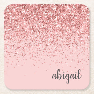 Blush Pink Glitzer Sparkor Modernes Monogramm Part Rechteckiger Pappuntersetzer