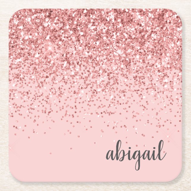 Blush Pink Glitzer Sparkor Modernes Monogramm Part Rechteckiger Pappuntersetzer (Vorderseite)