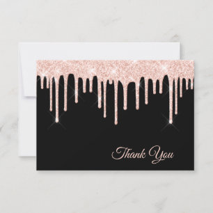 Blush Pink Glitzer Tropfen auf Black Danke Card