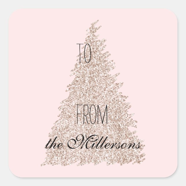Blush Pink Glitzer Weihnachtsbaum Quadratischer Aufkleber (Vorderseite)