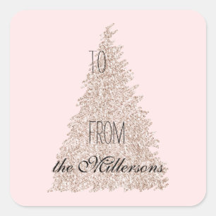 Blush Pink Glitzer Weihnachtsbaum Quadratischer Aufkleber