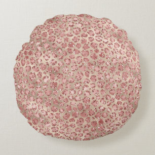 Blush Pink Glitzy Glitzer Leopard Print Rundes Kissen