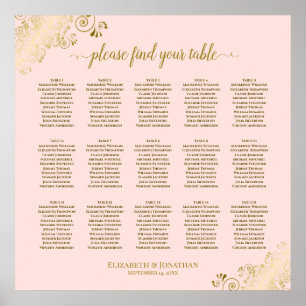 Blush Pink & Gold 15 Table Wedding Seating Chart Poster