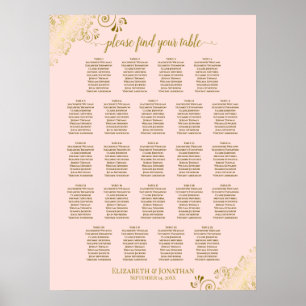 Blush Pink & Gold 23 Table Wedding Seating Chart Poster