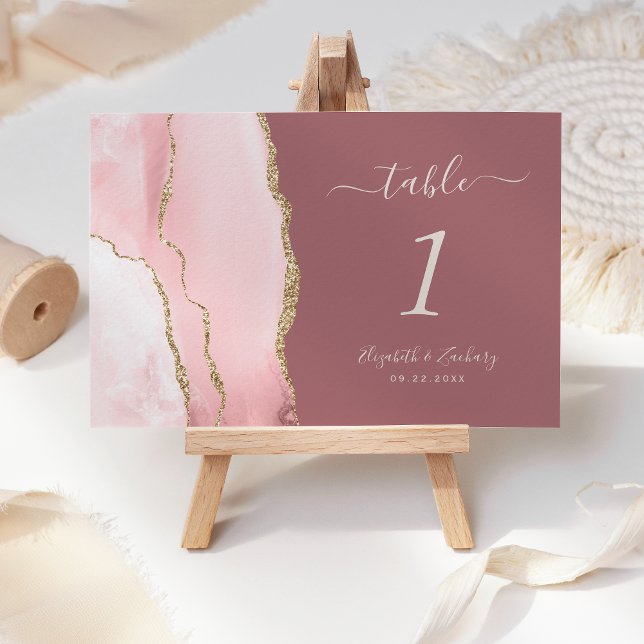 Blush Pink Gold Agate Deep Dusty Rose Hochzeit Tischnummer (Von Creator hochgeladen)