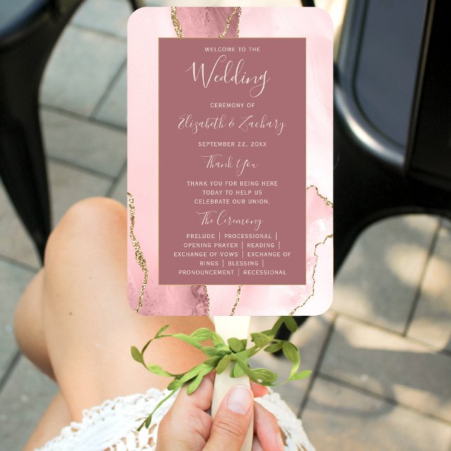 Blush Pink Gold Agate Dusty Rose Hochzeitsprogramm Fächer (Von Creator hochgeladen)