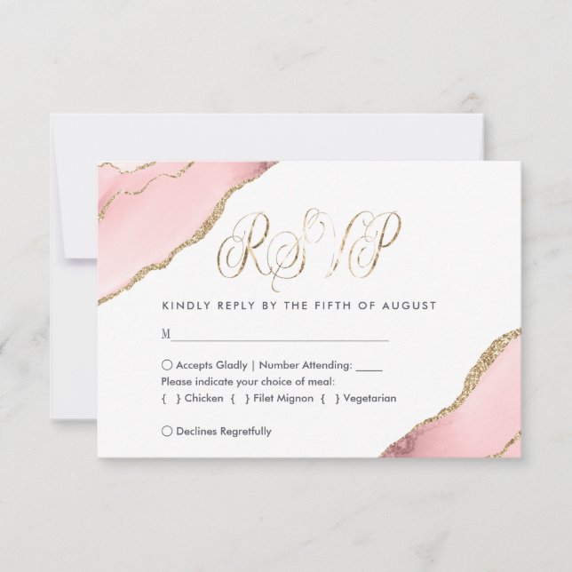 Blush Pink Gold Agate Hochzeitsfeier RSVP Karte (Vorderseite)