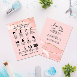 Blush Pink Gold Agate Lash Verlängerung Nachsorge Visitenkarte