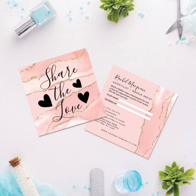 Blush Pink Gold Agate Marmor Empfehlungskarte (Von Creator hochgeladen)