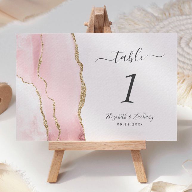 Blush Pink Gold Agate Wedding Tischnummer (Von Creator hochgeladen)