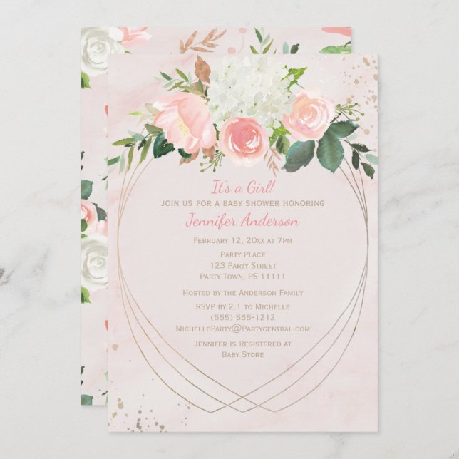 Blush Pink Gold Baby Dusche Einladung (Vorne/Hinten)