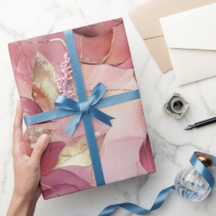 Blush Pink Gold Blätter Brautparty Geschenkpapier