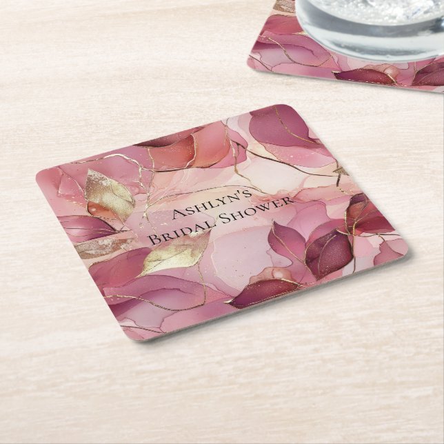 Blush Pink Gold Blätter Brautparty Rechteckiger Pappuntersetzer (angewinkelt)