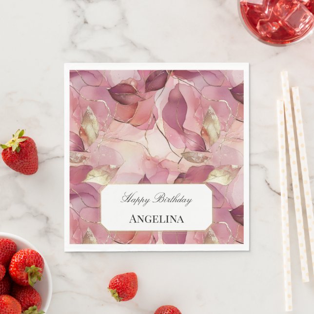 Blush Pink Gold Blätter Geburtstag Serviette (Beispiel)