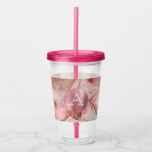 Blush Pink Gold Blätter Monogram Acryltrinkbecher