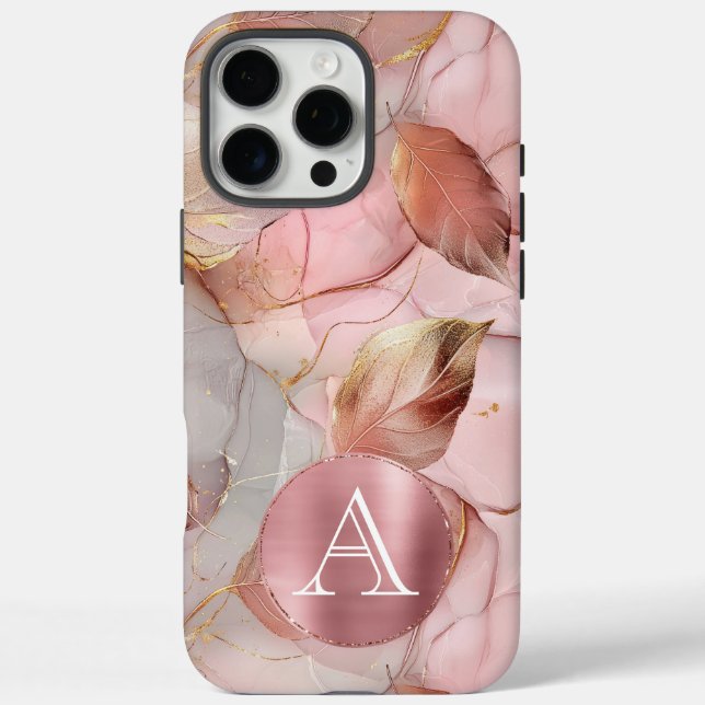 Blush Pink Gold Blätter Monogram Case-Mate iPhone Hülle (Rückseite)