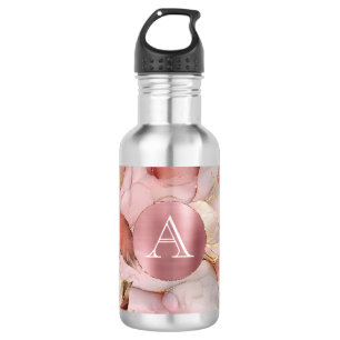 Blush Pink Gold Blätter Monogram Edelstahlflasche