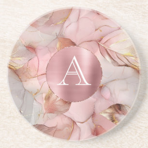 Blush Pink Gold Blätter Monogram Getränkeuntersetzer