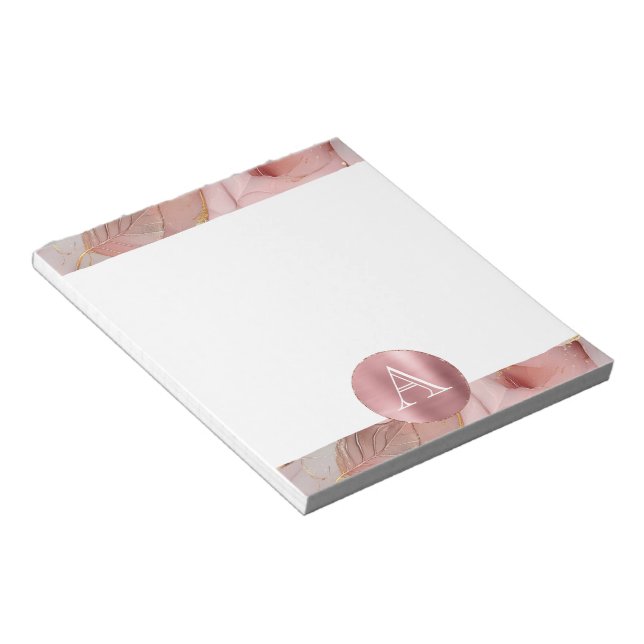 Blush Pink Gold Blätter Monogram Notizblock (angewinkelt)