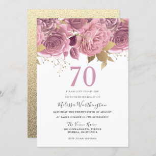 Blush Pink Gold Blume 70. Geburtstagsparty Einladung