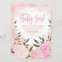 Blush Pink Gold Blumengrün Girl Babydusche