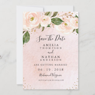 Blush Pink Gold Blumenzehen speichern das Datum Einladung