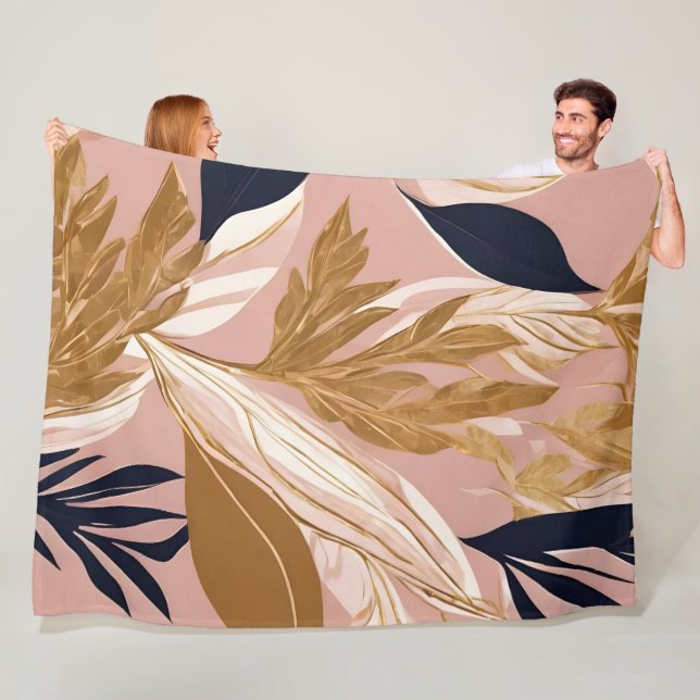 Blush Pink Gold Boho Blätter Moderne Sammlung Fleecedecke (Beispiel)