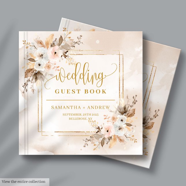 Blush Pink Gold Boho Herbst Gästebuch (Blush Pink Gold Boho Autumn Wedding Guest Book)