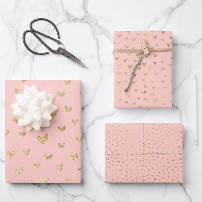 Blush Pink Gold Boho Herz Geschenkpapier Set (Vorderseite)