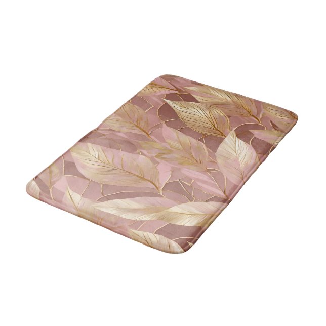 Blush Pink Gold Boho Moderne Blätter Sammlung Badematte (Schrägansicht)