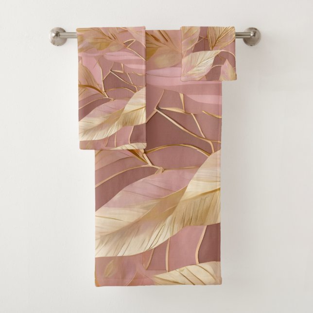 Blush Pink Gold Boho Moderne Blätter Sammlung Badhandtuch Set (Insitu)